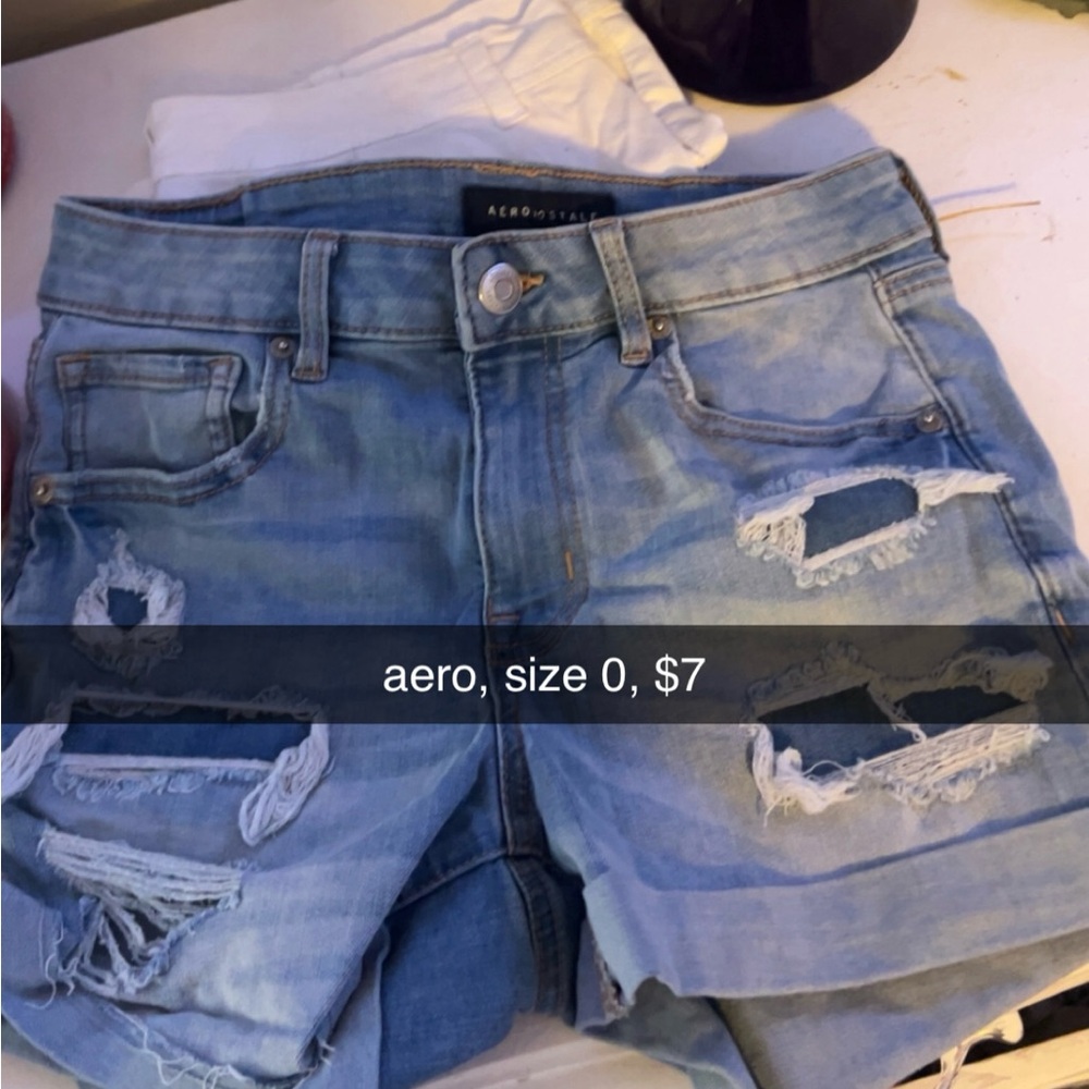 Light Blue Distressed Denim Shorts